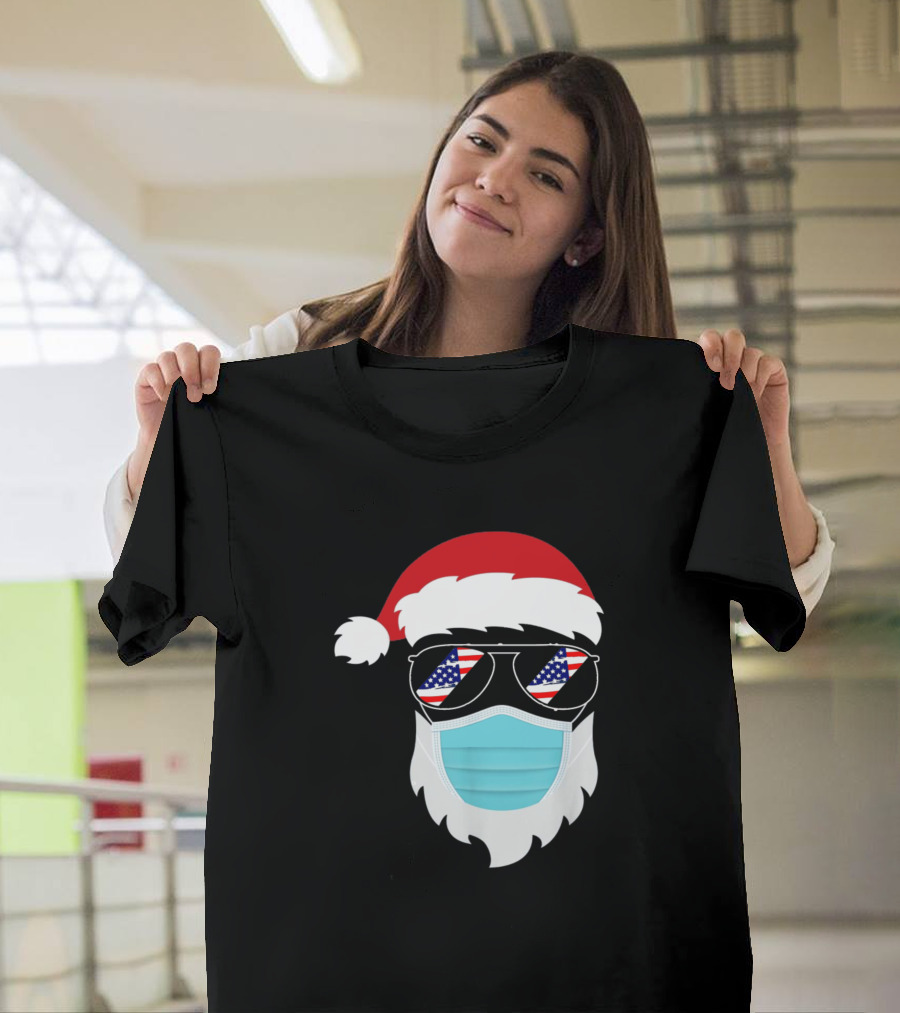 Santa Lover Masked with American Flag Sunglasses T-Shirt