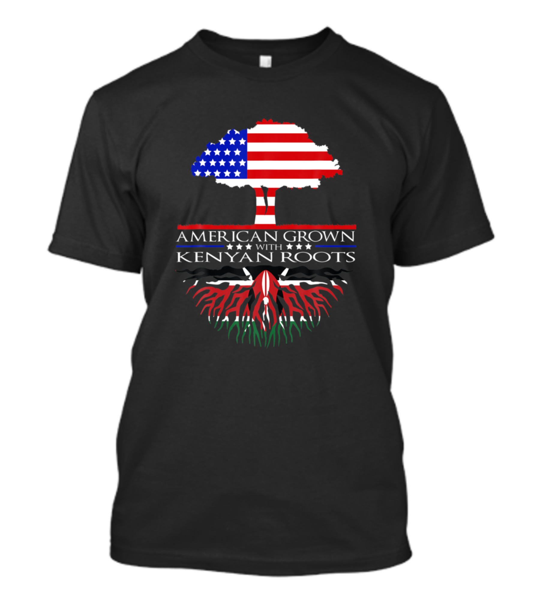 American Grown With Kenyan Roots Tree American Flag Kenyan Flag Roots T-Shirt