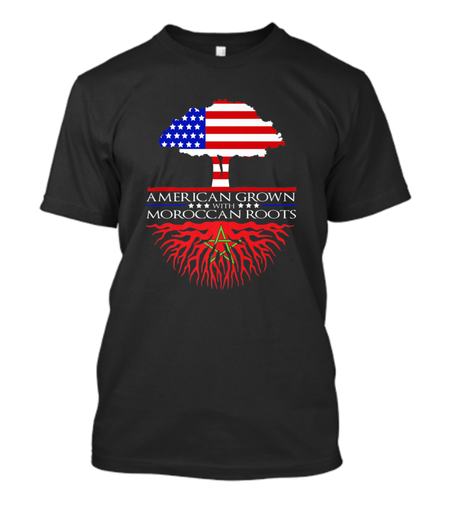 American Grown With Moroccan Roots Tree And Flag T-Shirt