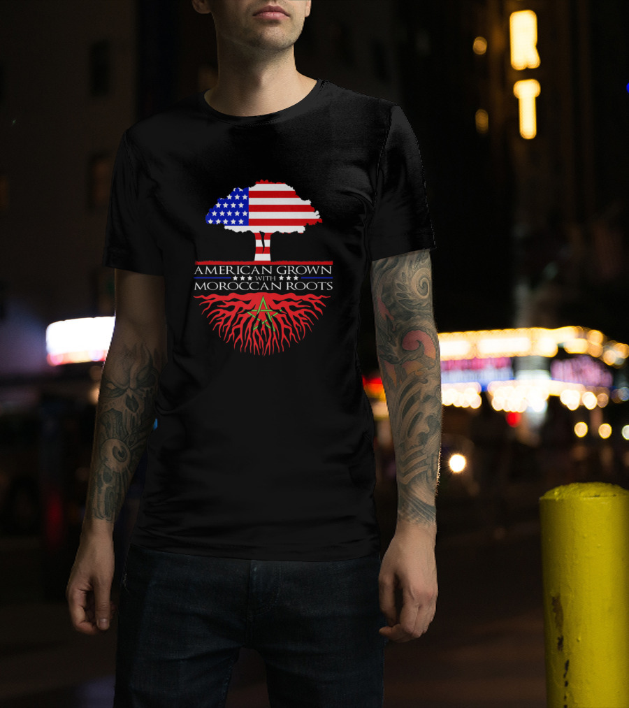 American Grown With Moroccan Roots Tree And Flag T-Shirt