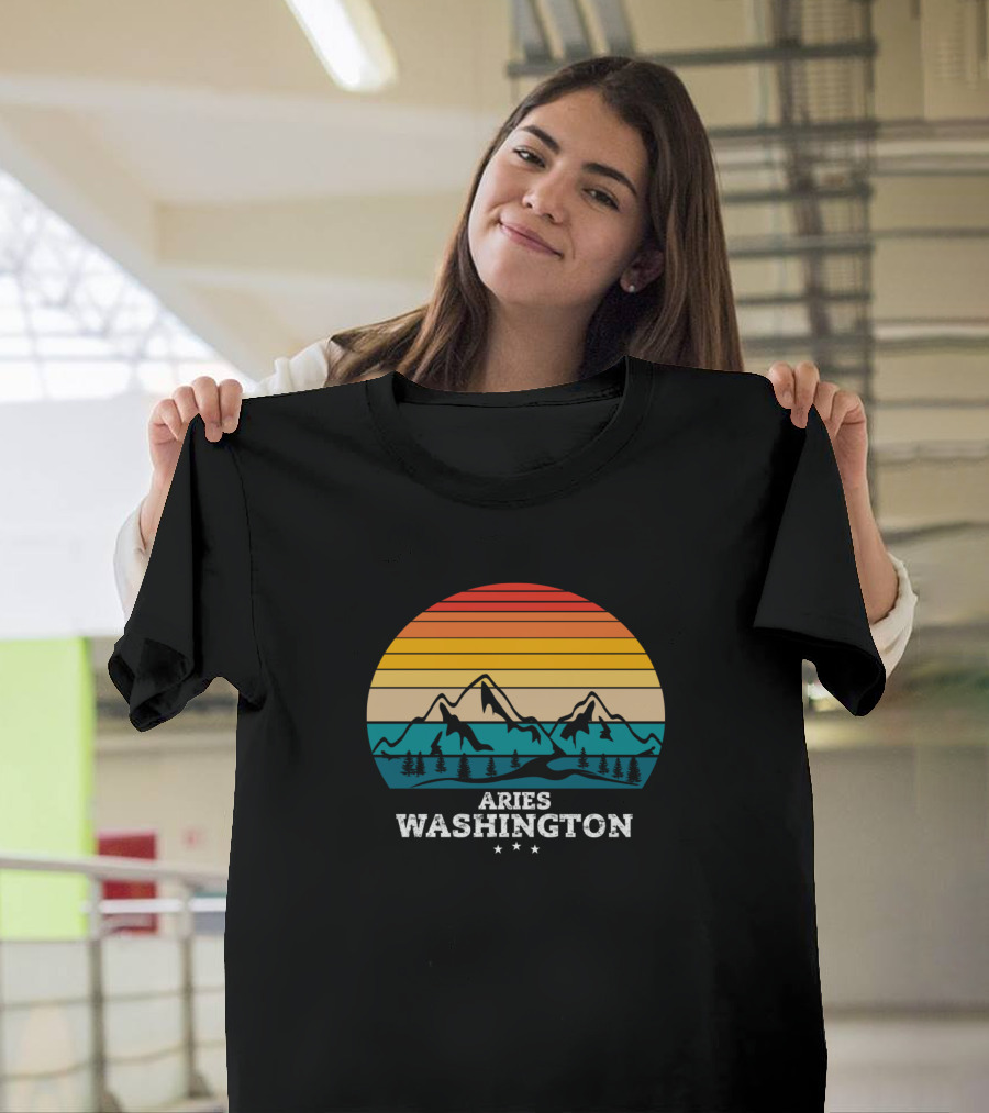 Aries Washington Retro Mountain Sunset Stars T-Shirt