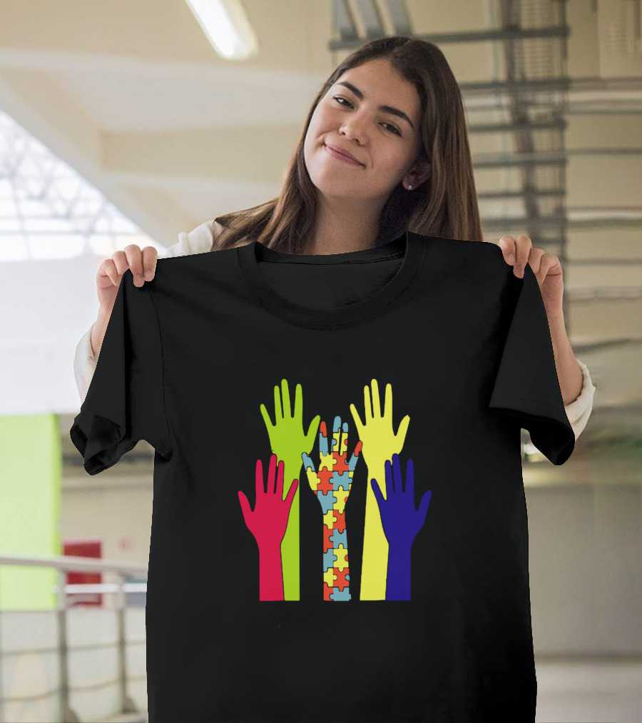 Autism Hand Puzzle Piece Multicolor Inclusion T-Shirt