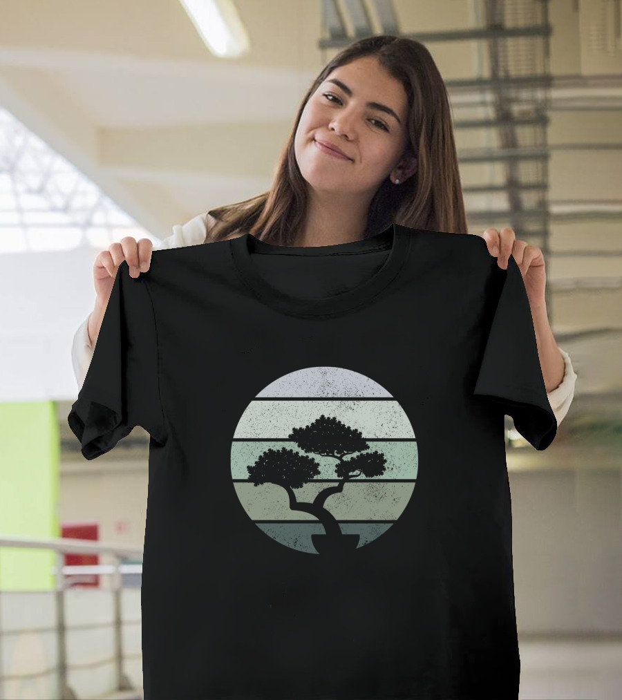 Bonsai Tree Japanese Tradition Pacific Ocean Style Retro T-Shirt