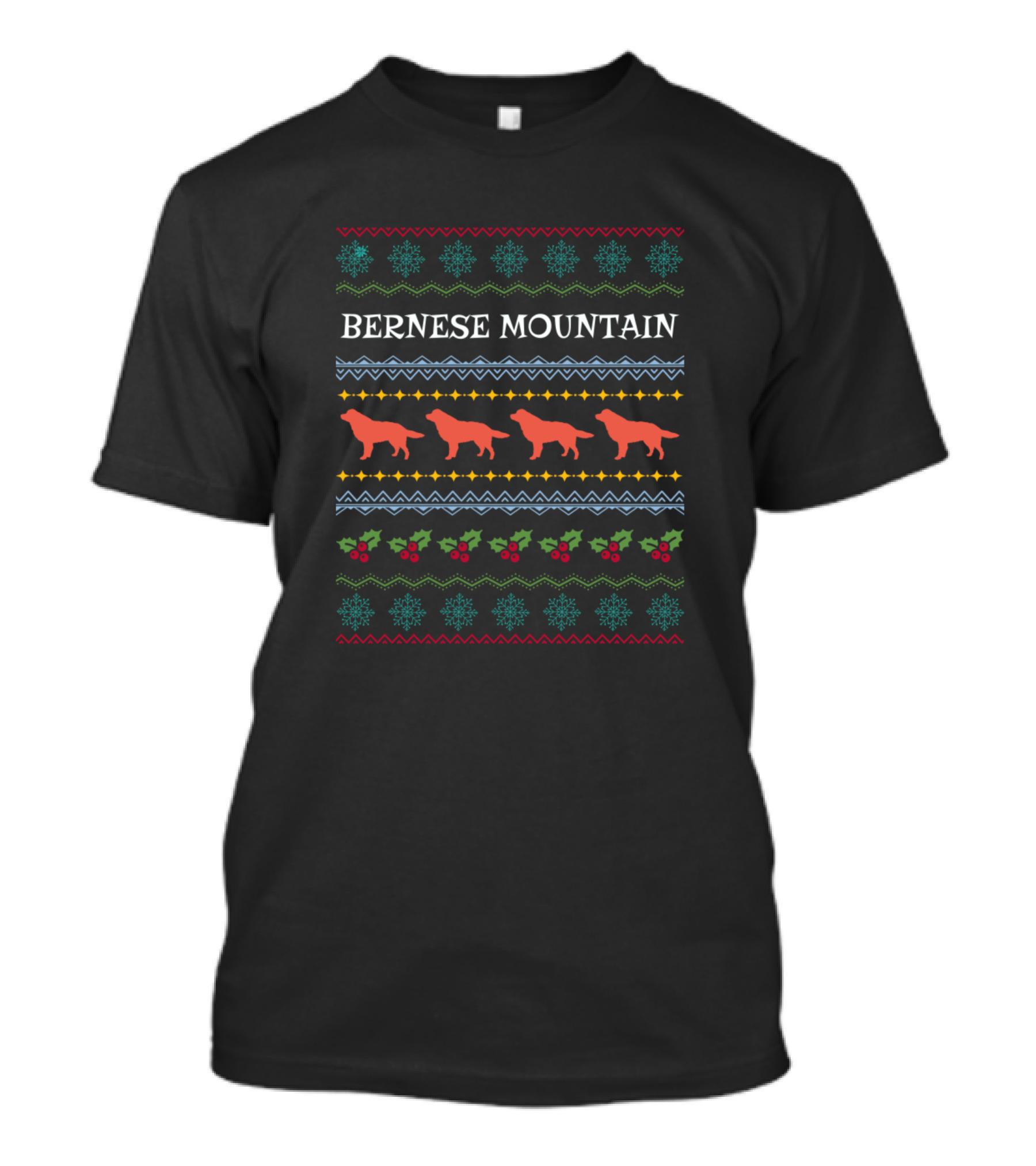Bernese Mountain Xmas UglyDogs Lover Pattern Snowflakes Festive T-Shirt