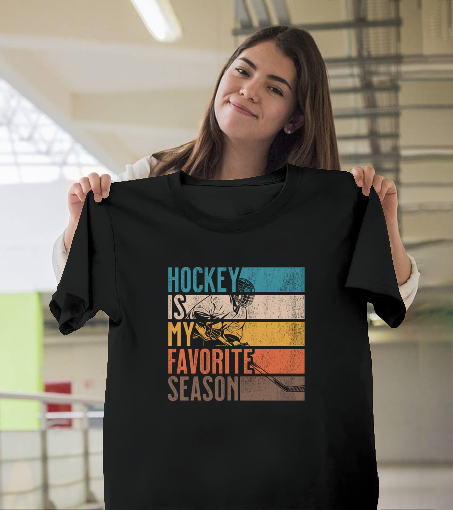 Hockey Is My Favorite Season Distressed Vintage Hockey Player Retro Stripes T-Shirt