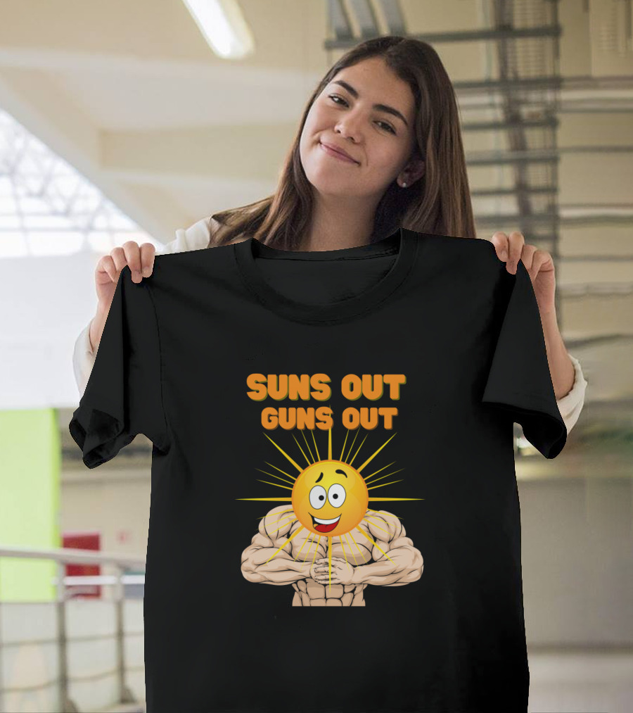 Suns Out Guns Out Muscles Summer Funny Gym Rat Sun Emoji Muscular Bodybuilder T-Shirt
