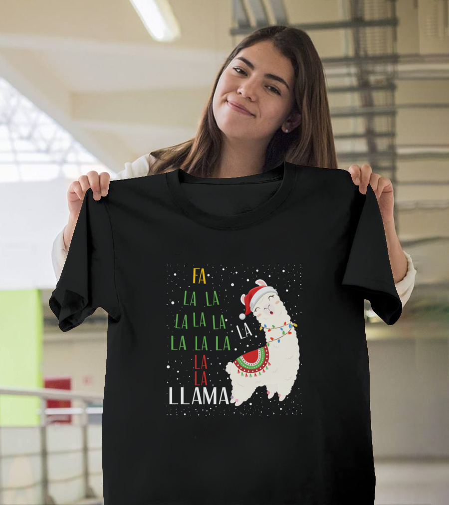 Fa La La La La La La La La Llama Christmas Santa Hat Festive T-Shirt