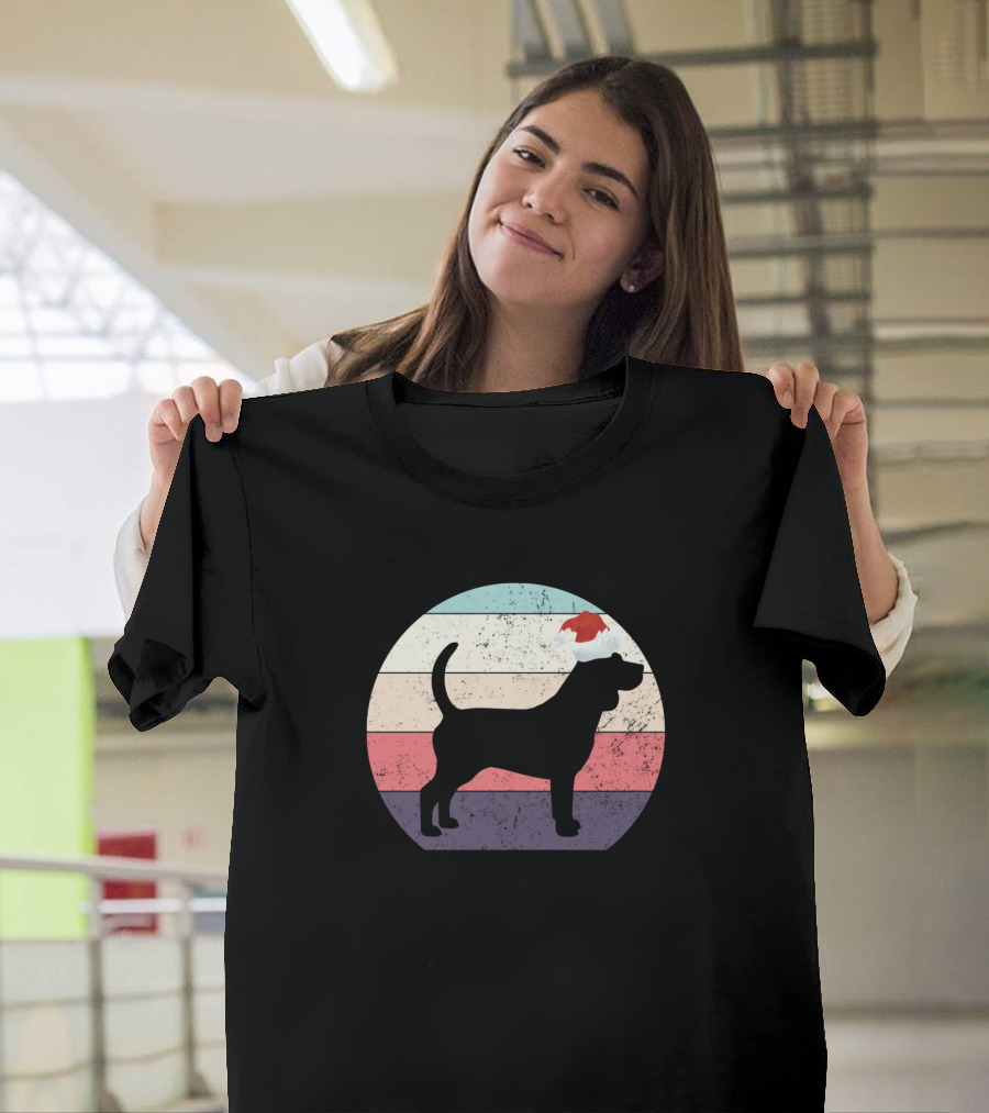 Beagle Santa Claus Vintage Silhouette Retro Sunset T-Shirt