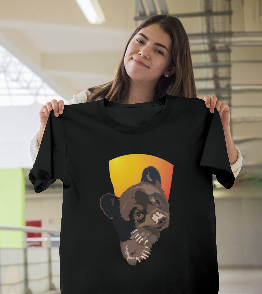 Cute Baby Bear Sunset Background T-Shirt