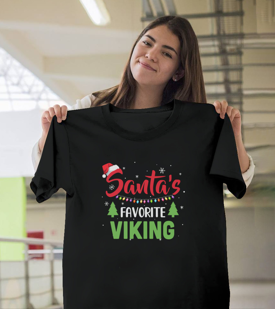 Santa's Favorite Viking Christmas Lights Trees Snowflakes T-Shirt