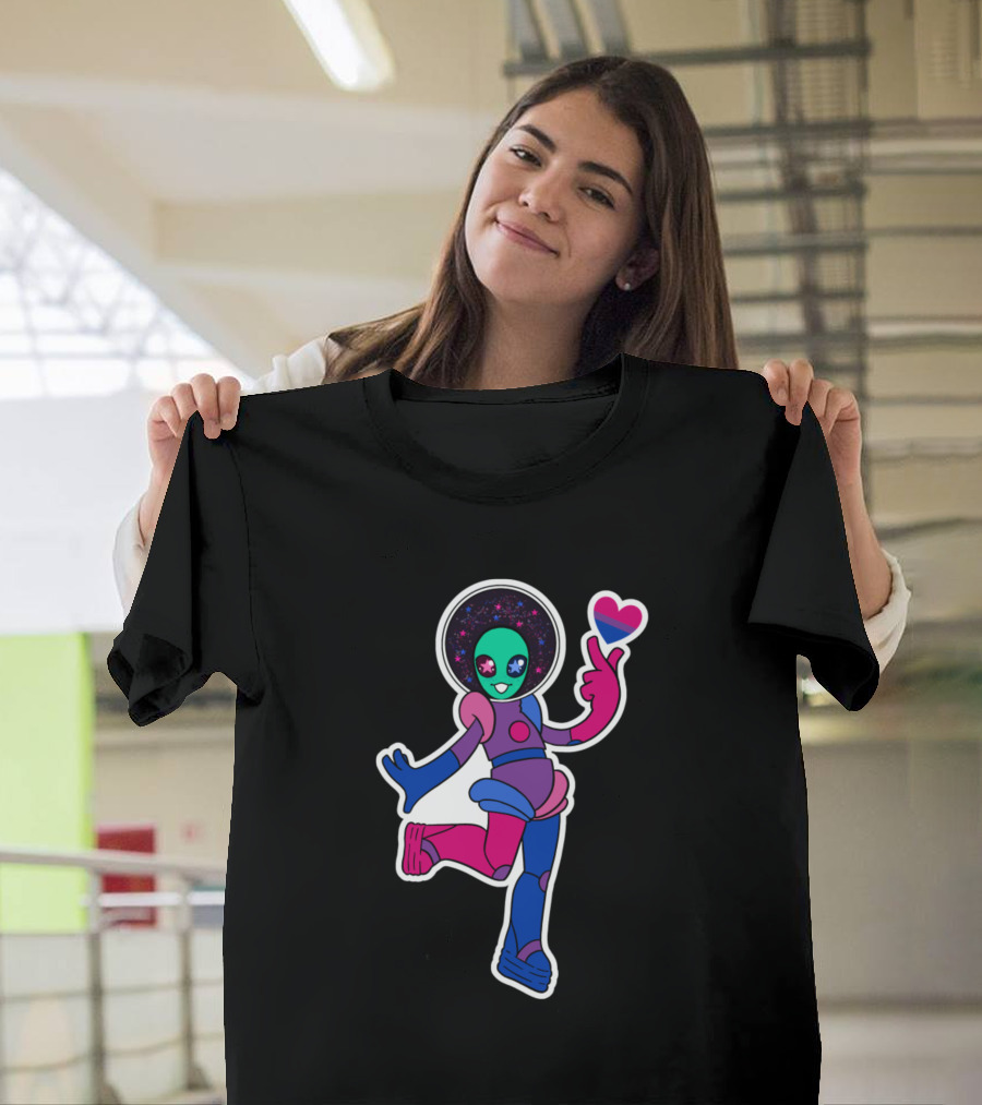 Bi Alien Pride Cosmic Heart Emoji T-Shirt