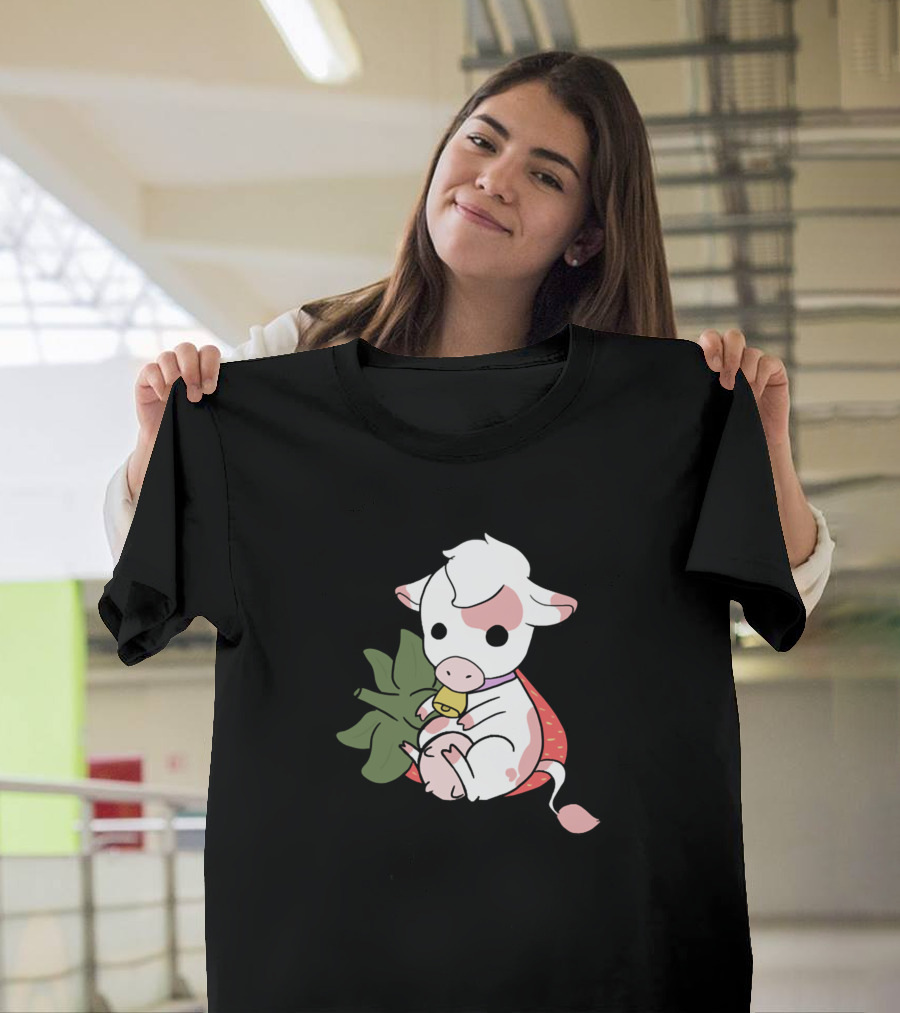 Cow Strawberry Plant Leaf Cute Cow T-Shirt
