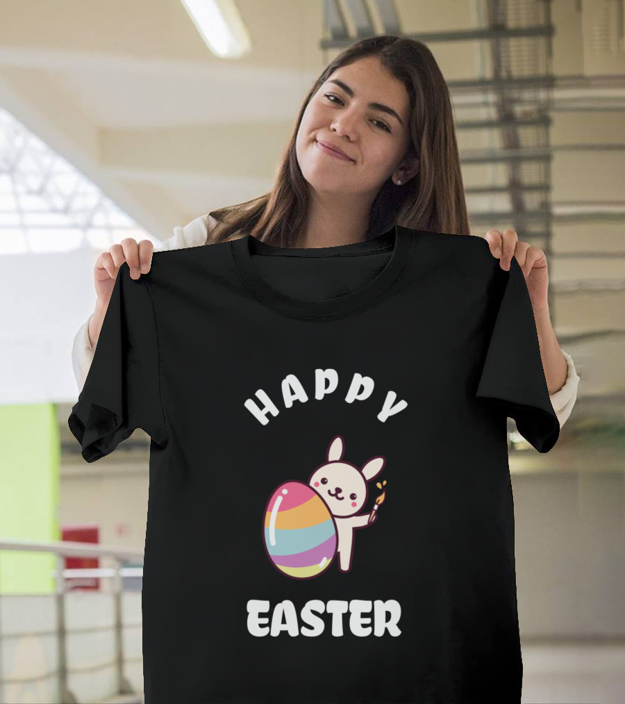 HAPPY EASTER Bunny with Colorful Egg Painting T-Shirt