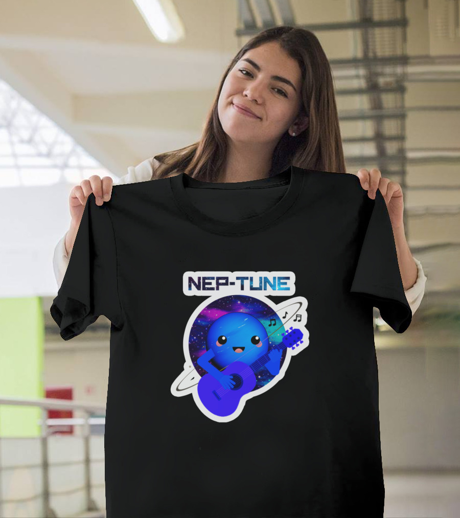 NEP-TUNE Planet Neptune Joke Fun Playing Guitar with Music Notes T-Shirt