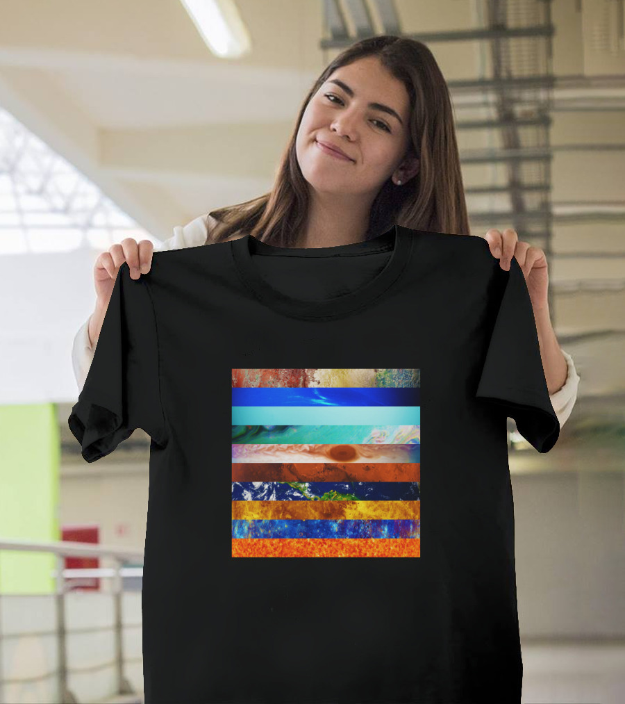 Planet Strips Artistic And Colorful Sketch Solar System Planetary Layers T-Shirt