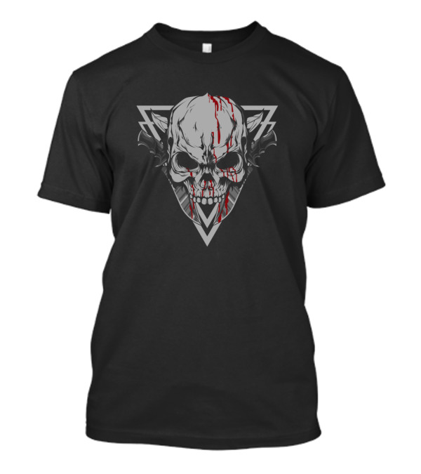 Skull With Blood And Triangular Geometric Background T-Shirt