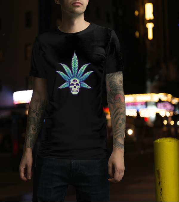 Skull With Marijuana Leaf And Third Eye T-Shirt