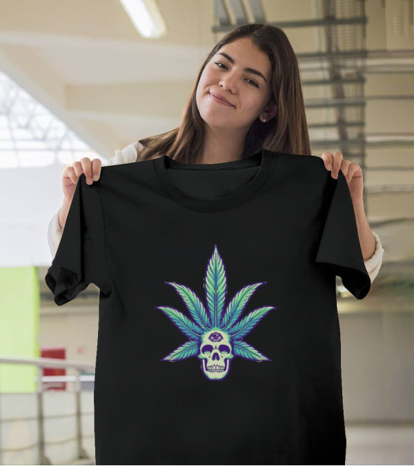 Skull With Marijuana Leaf And Third Eye T-Shirt