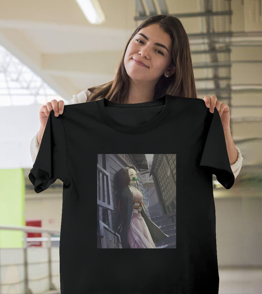 Demon Slayer Nezuko Kamado Rainy Street Scene T-Shirt