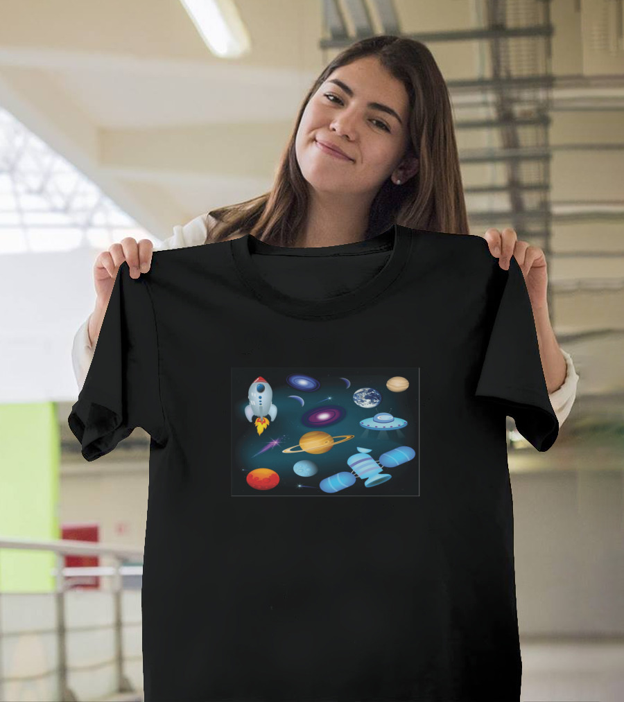 Rocket Spacecraft Planets UFO Galaxy Face Mask Galaxy Cotton Mask Protective Fas T-Shirt