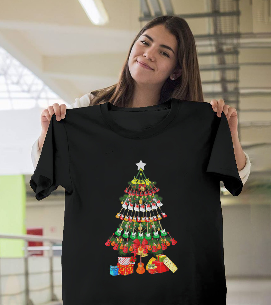 Merry Funny Guitar Christmas Tree with Presents T-Shirt
