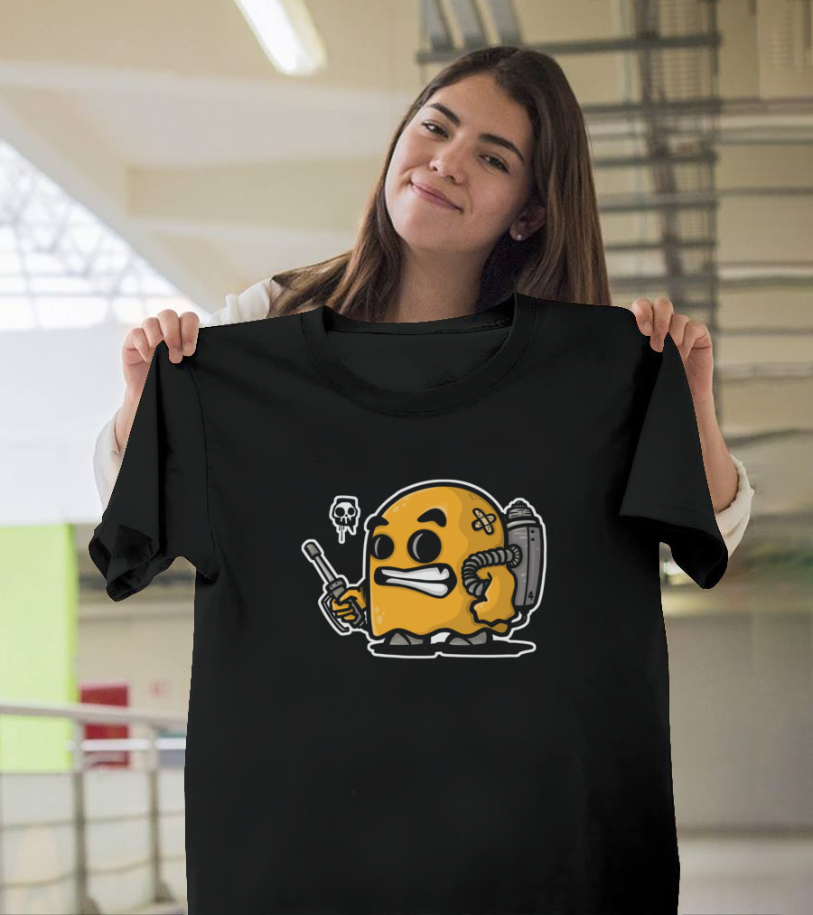 Hunter Ghost Cartoon Character with Gun and Skull T-Shirt