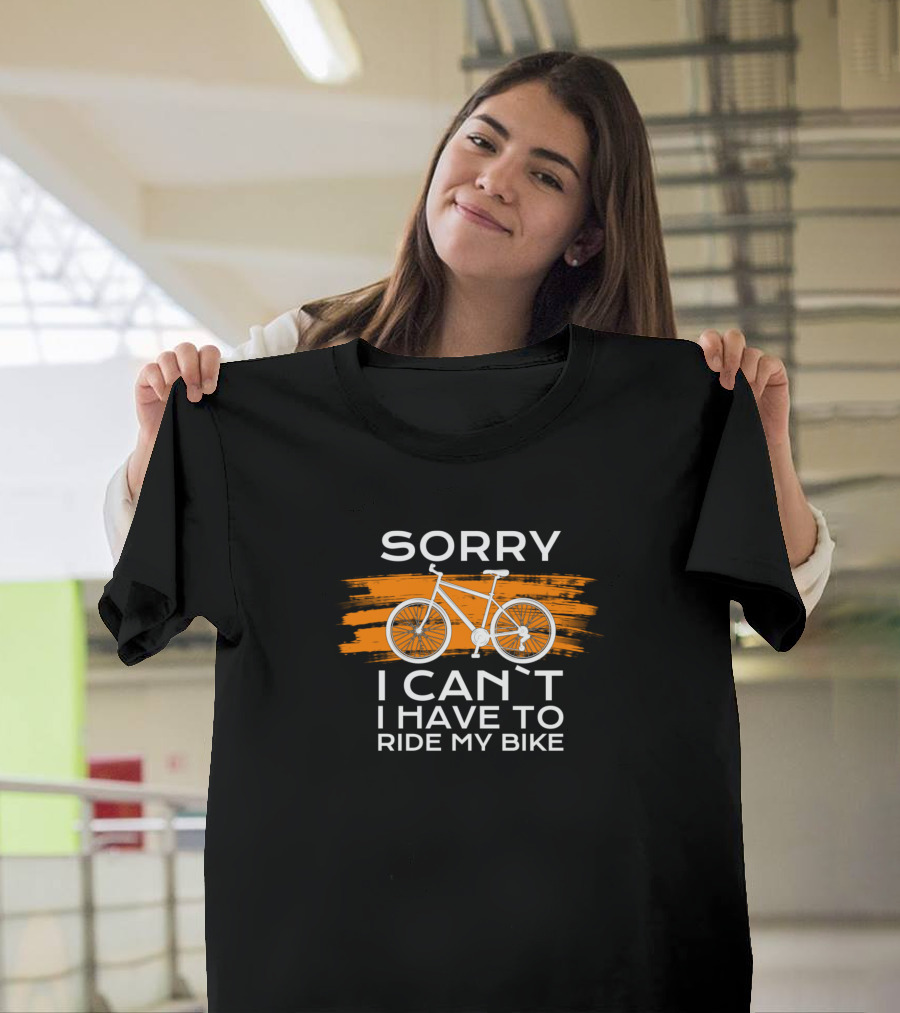 Sorry I Can't I Have To Ride My Bike Bicycle Orange Brush Stroke T-Shirt