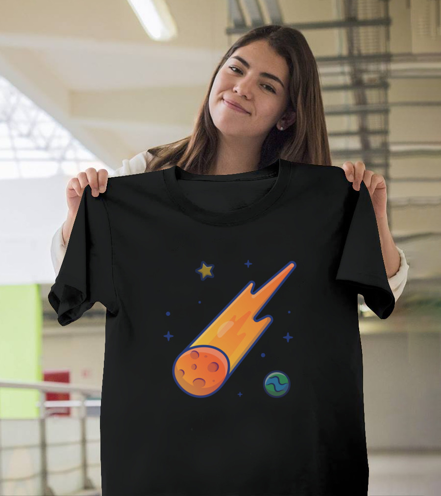 Falling Meteor Cartoon Starry Space Scene T-Shirt