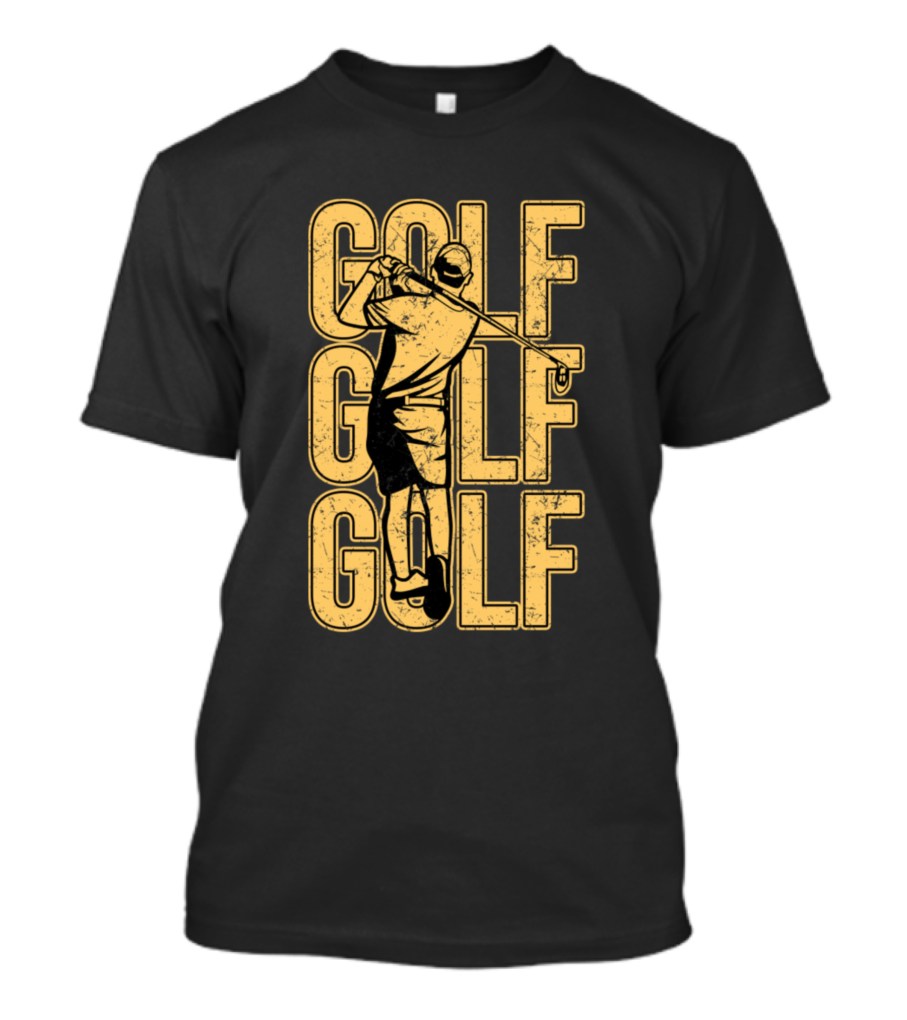 Golf Player Yellow Grunge Silhouette Against Repeated T-Shirt