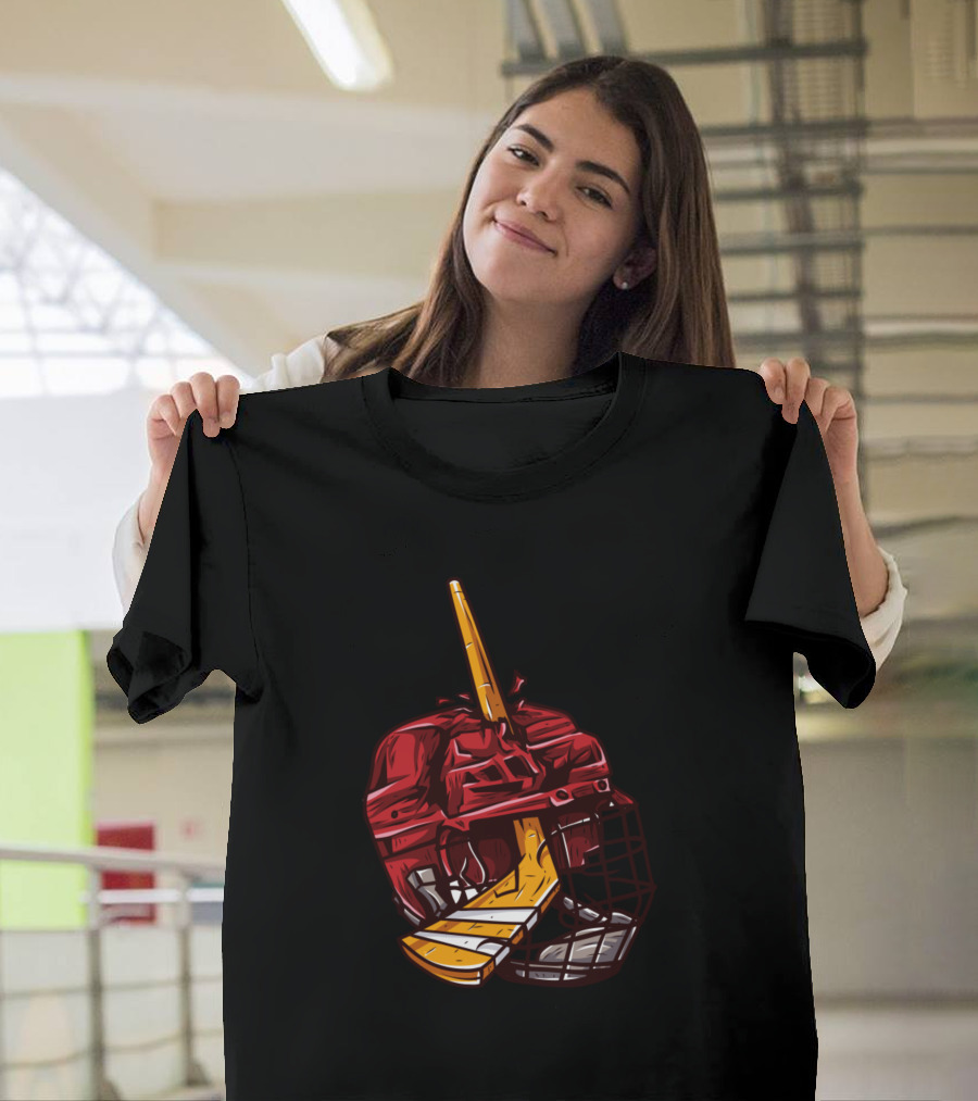 Hockey Stick Smashes Red Helmet T-Shirt