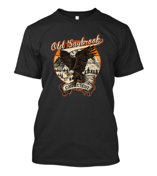 Old Saybrook Connecticut Vintage Style Bald Eagle With Mountain Background T-Shirt