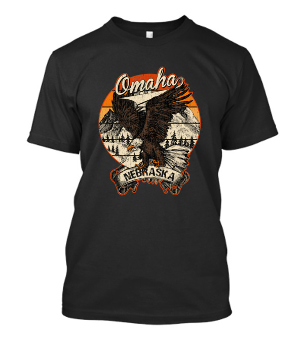 Omaha Nebraska Bald Eagle Retro Vintage Mountain Scene T-Shirt