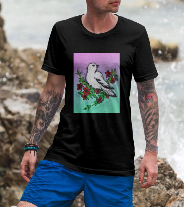 One Of The Best Beauty Of Nature Bird Amongst Red Blossom T-Shirt