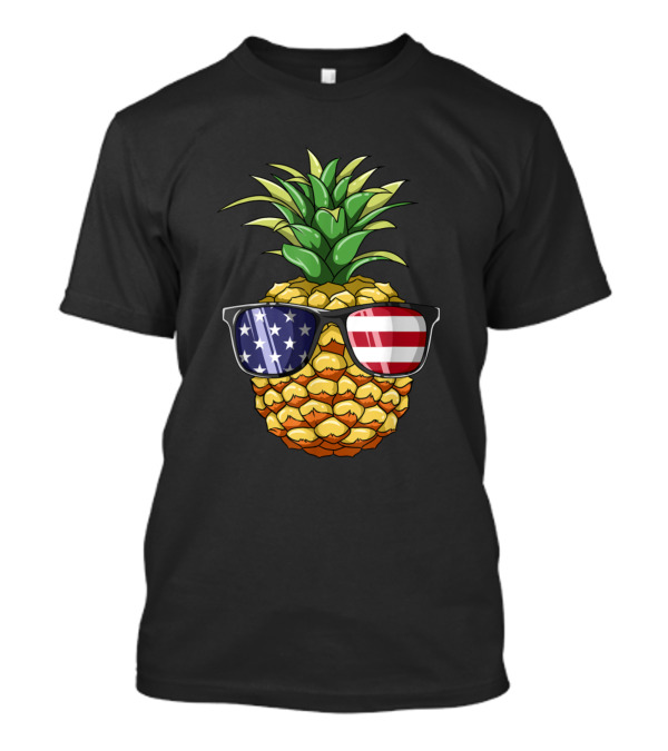 American 4th Of July Patriotic Pineapple With Flag Sunglasses T-Shirt