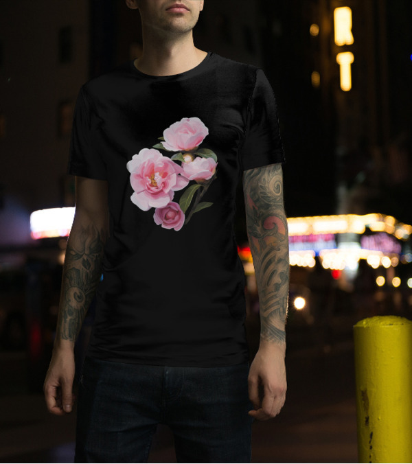 Pretty Pink Floral Roses On A Stem Bouquet T-Shirt