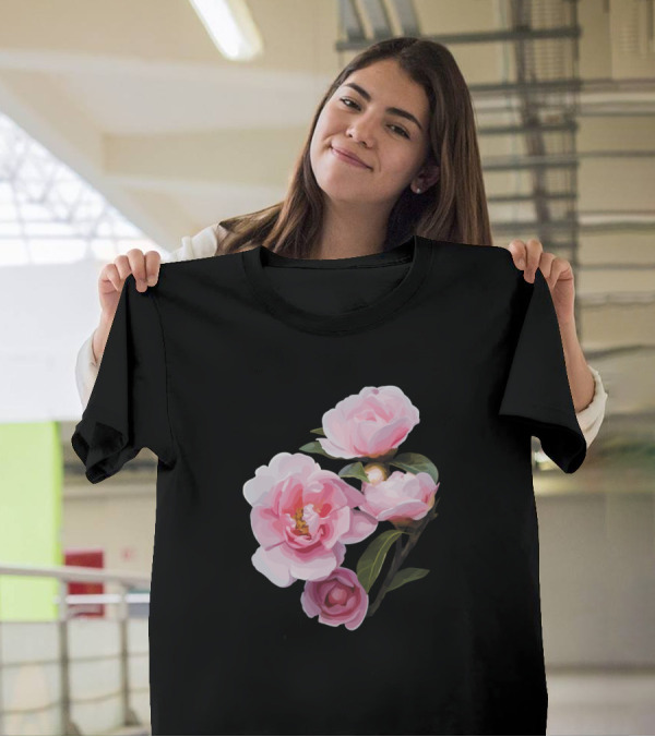 Pretty Pink Floral Roses On A Stem Bouquet T-Shirt