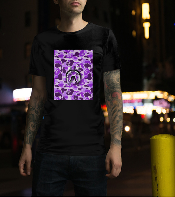 Bape Purple Camo Shark Face T-Shirt