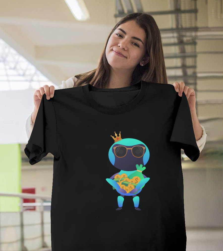King Robot with Sunglasses Holding Money Coins T-Shirt