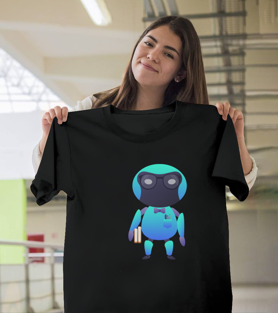 Robot Nerd Geeky Glasses Book Carrying Tech Enthusiast T-Shirt