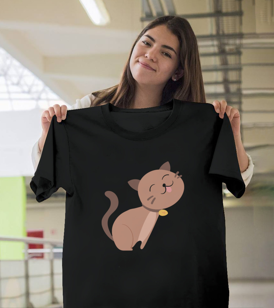 Cat Tongue Happy Cartoon Cat with Collar T-Shirt