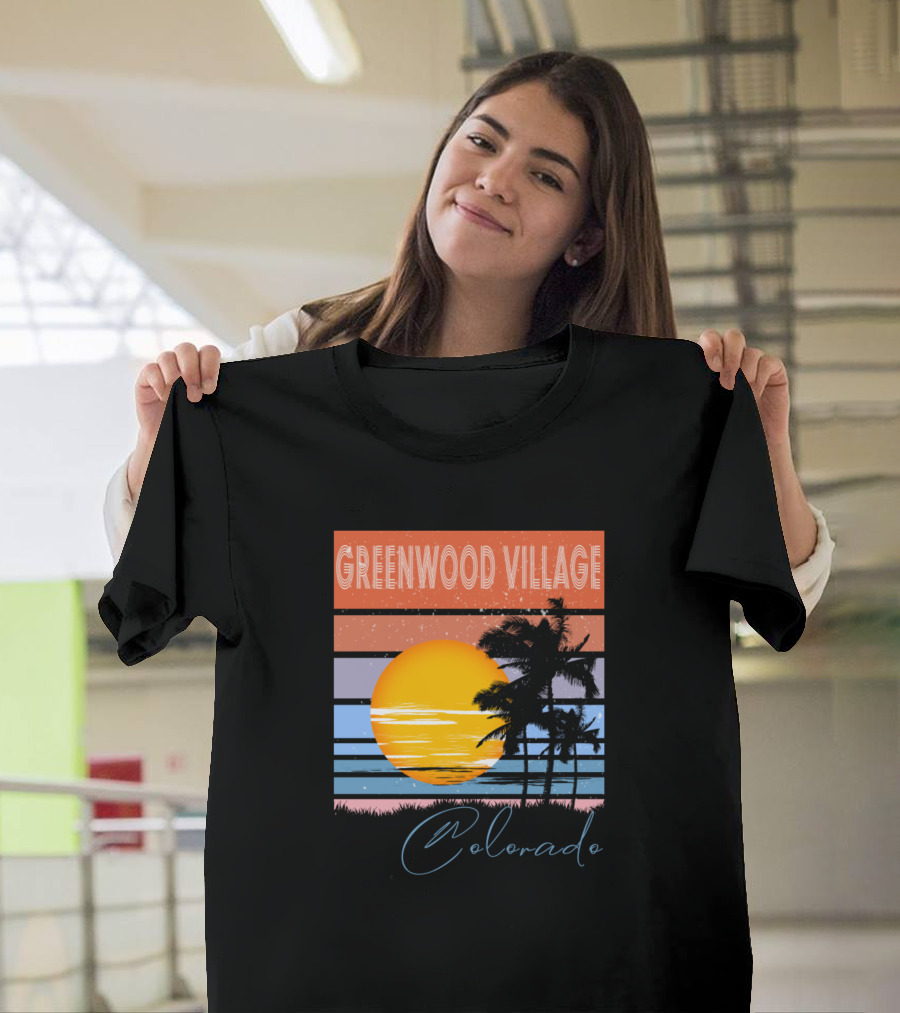Greenwood Village Colorado Retro Vintage Palm Sunset T-Shirt