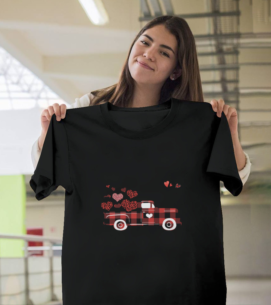 Happiness is Being a Mom and Grandma with Red Plaid Truck and Hearts T-Shirt