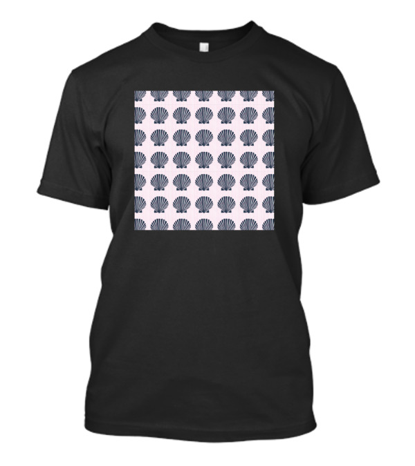 Navy Shell Pattern On Pink Pinstripes T-Shirt