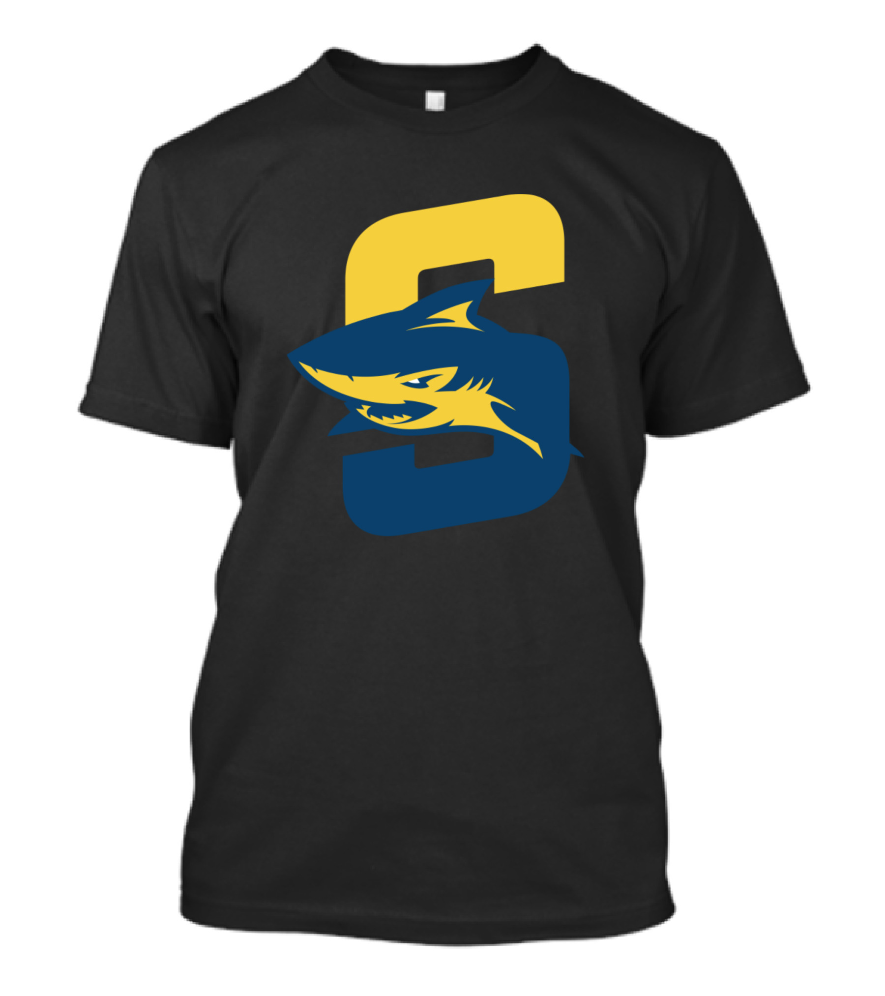 Simmons Sharks Bold Blue And Yellow Shark Emblem T-Shirt