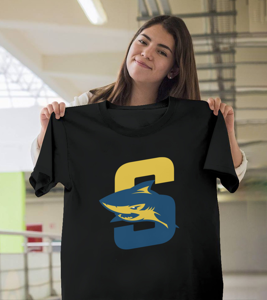 Simmons Sharks Bold Blue And Yellow Shark Emblem T-Shirt