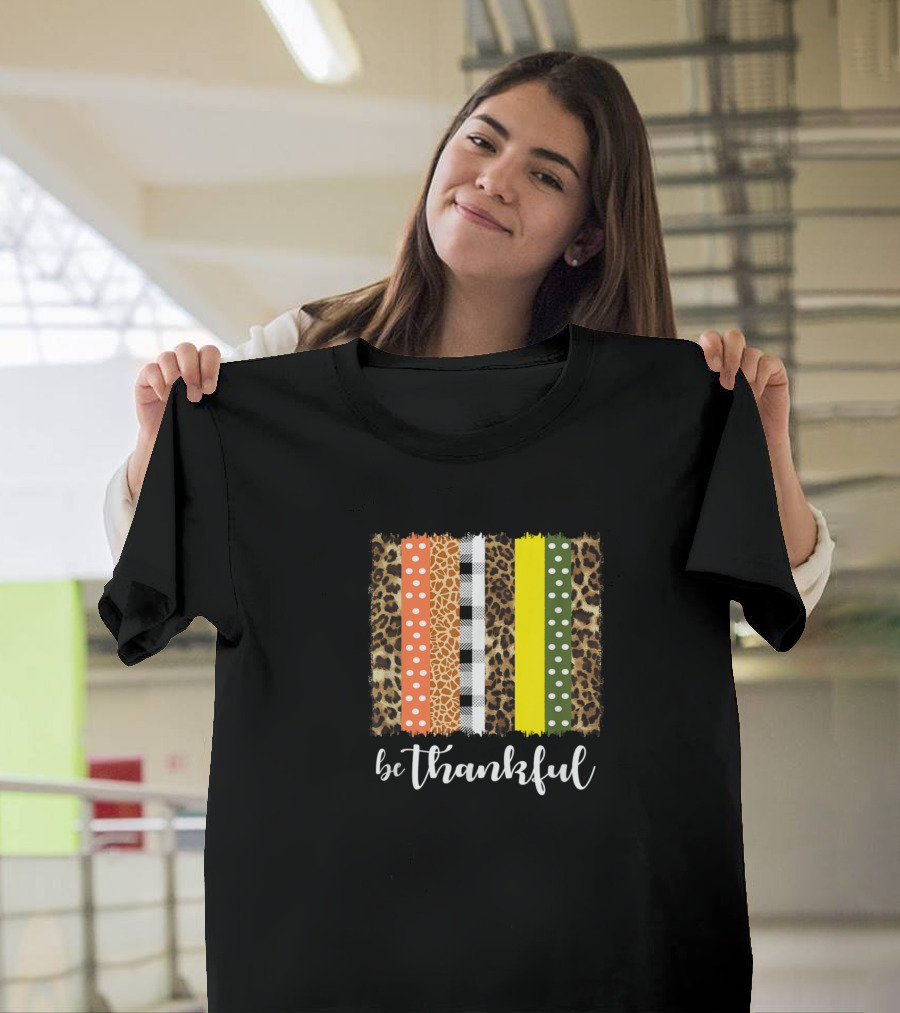 Be Thankful Leopard Plaid Polka Dot Fall T-Shirt