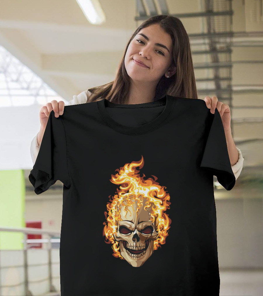 Flaming Skull Fire Head T-Shirt