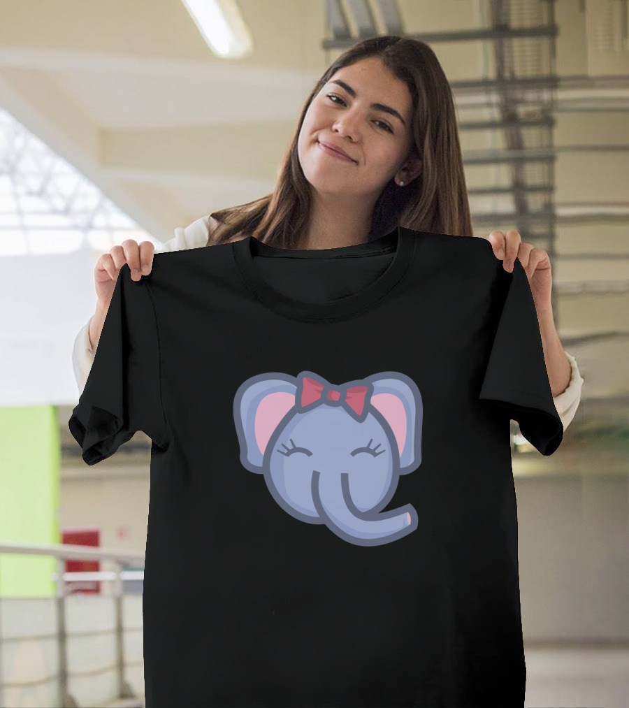 Violet Elephant Smiling with Red Bow T-Shirt