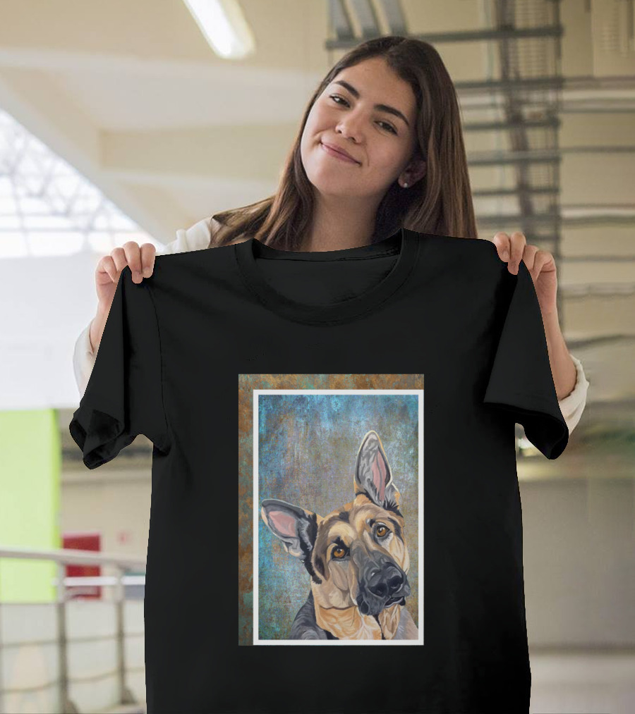 Belgian Sheepdog Painting Rustic Background T-Shirt