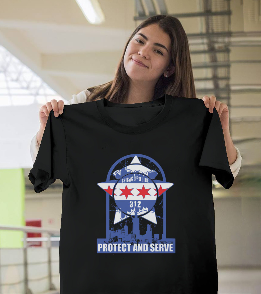 Chicago Police 312 Star Emblem Protect and Serve Skyline T-Shirt